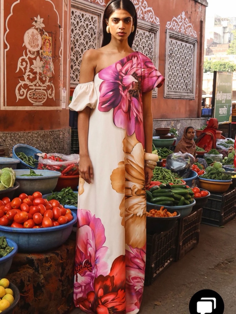 ANASTASIA
Large Multi-Floral Print Asymmetric-Neck Maxi Dress Club L London